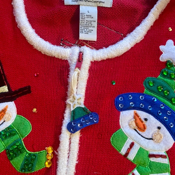 Vtg. CHRISTMAS Sweater/Heirloom Collectables/L/snowmen & scarves/red,blue,green - Picture 2 of 8